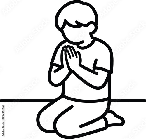 A person kneeling and praying with hands clasped together in reverence qibla direction muslim pray icon