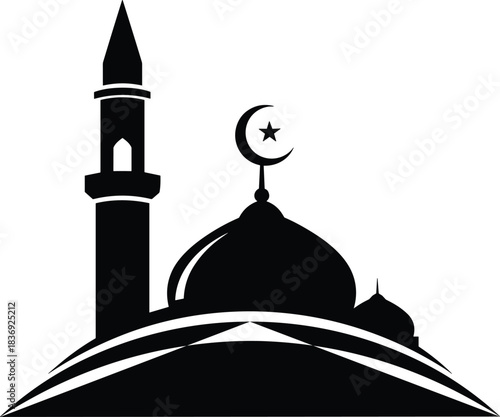 Black mosque silhouette isolated on transparent background islamic symbol of worship spiritual building for muslim
