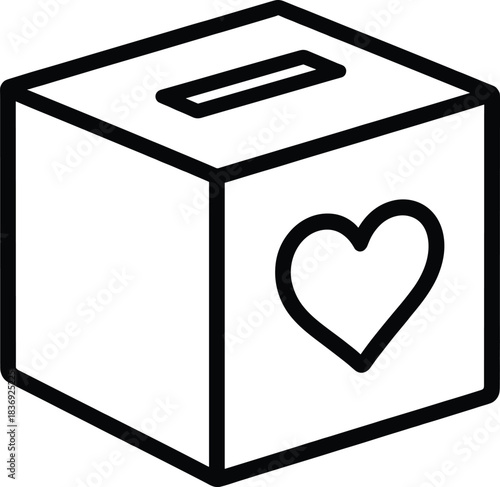 Charity box icon with heart symbol donation container for giving and helping others
