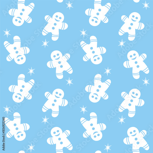 Hand drawn seamless pattern with cookie. Cute gingerbread repeating wallpaper. Vector design for Christmas season