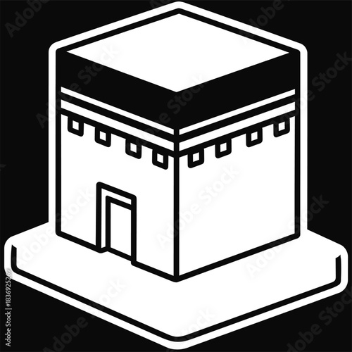 Kaaba cube line icon black simple geometric shape square building structure for muslim pray qibla direction