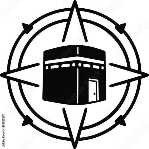 Kaaba in mecca with a compass indicating the qibla direction muslim pray icon for pilgrimage and orientation