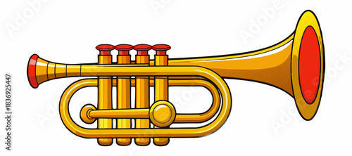 Cartoon Trumpet Illustration.  Musical Instrument Vector Clipart. Colorful Trumpet Clipart. Kids Music Instrument Artwork. Brass Trumpet Cartoon Vector. Music Icon Illustration.