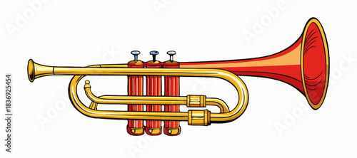 Cartoon Trumpet Illustration.  Musical Instrument Vector Clipart. Colorful Trumpet Clipart. Kids Music Instrument Artwork. Brass Trumpet Cartoon Vector. Music Icon Illustration.