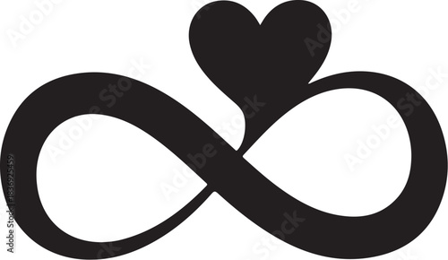 Black infinity symbol with heart on white background