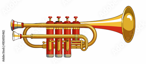 Cartoon Trumpet Illustration.  Musical Instrument Vector Clipart. Colorful Trumpet Clipart. Kids Music Instrument Artwork. Brass Trumpet Cartoon Vector. Music Icon Illustration.
