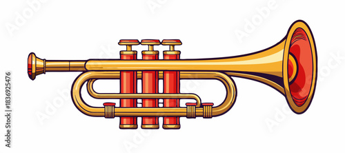 Cartoon Trumpet Illustration.  Musical Instrument Vector Clipart. Colorful Trumpet Clipart. Kids Music Instrument Artwork. Brass Trumpet Cartoon Vector. Music Icon Illustration.