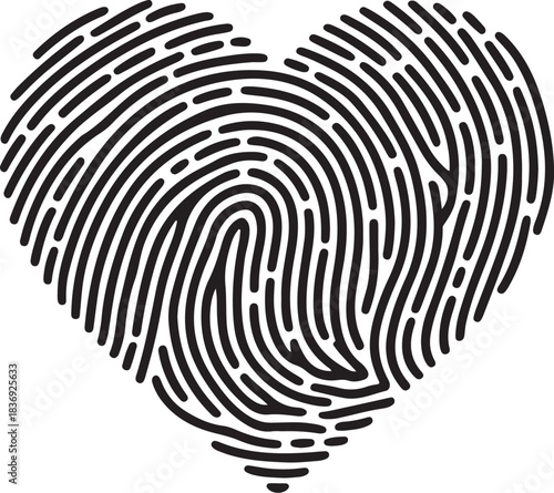 Black fingerprint heart shape graphic love symbol vector