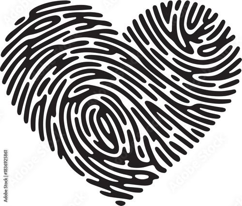 Black fingerprint heart graphic love symbol vector
