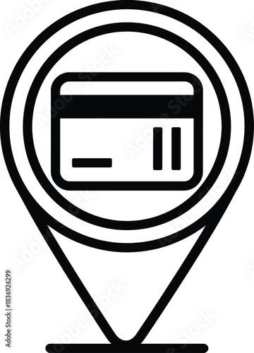 Payment method icon credit card inside location pin symbol for online transactions