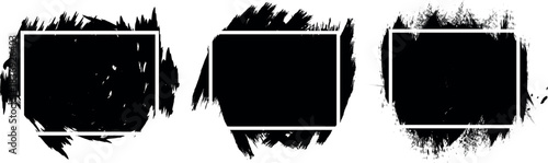 Set of three distressed rectangular frames with rough black brushstroke textures