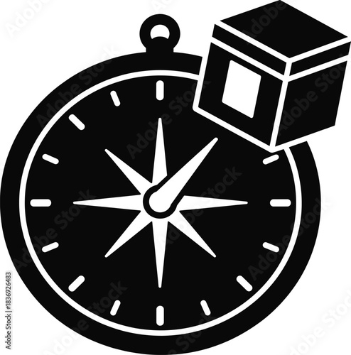 Qibla direction compass and kaaba icon muslim pray icon for pilgrimage hajj or umrah guidance symbol