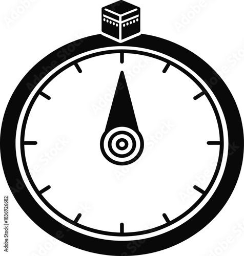 Qibla direction compass with kaaba icon and muslim pray indicator vector for accurate religious guidance