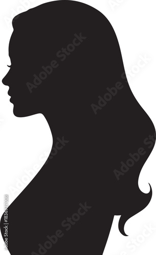 Black silhouette profile of a woman with long wavy hair