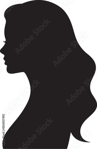 Black silhouette profile of a woman with long wavy hair