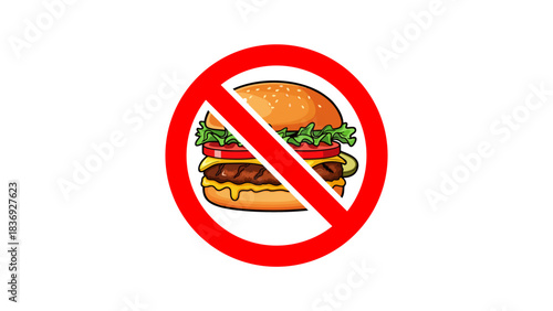 No Burger Sign Healthy Eating and Diet Restriction Concept Vector