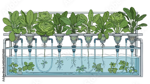 Hydroponic System Diagram Illustrating Soilless Plant Cultivation for Sustainable Indoor Gardening and Urban Farming