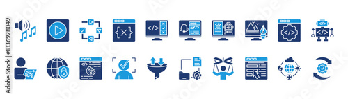 coding for children icon sheet glyph blue