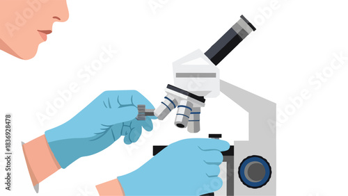 Medical Scientist or Lab Technician Using Microscope for Research and Analysis in a Laboratory Setting