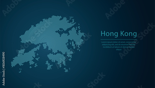 Hong Kong map contour with abstract circular line pattern