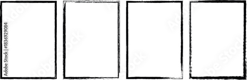Four rectangular frames with rough edges isolated on a white background