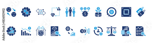 cognitive economics icon sheet glyph blue