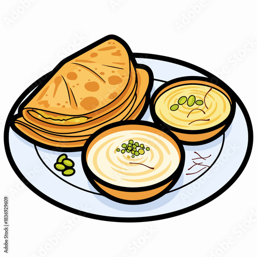 Traditional Indian Flatbread and Sweet Dessert Plate