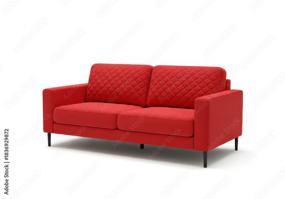 Naklejka premium Modern upholstered seating arrangement in vibrant red featuring quilted back cushions