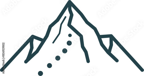 Simple, stylized mountain peak with a dotted path leading upwards, symbolizing achievement and adventure.