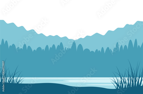 水辺と湿地帯のフラットデザイン背景イラスト