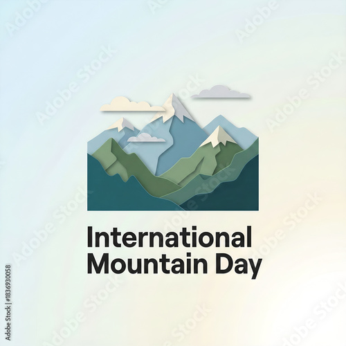 International Mountain Day paper cut style landscape illustration