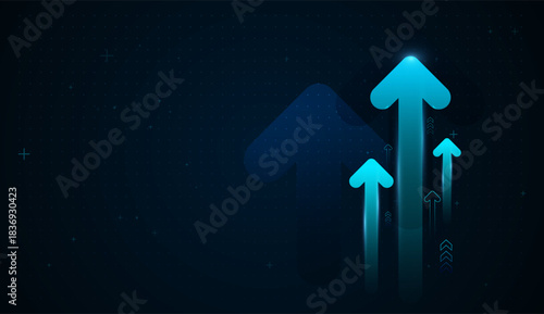 A perfect UP-Trend of market Arrows, with Futuristic blue arrows soaring upward, symbolizing powerful financial growth and business momentum. sucess concepts