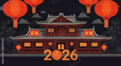 Traditional Chinese temple architecture featuring an ancient red pagoda and curved roofs stands as a historic Buddhist landmark in Beijing under a clear blue sky