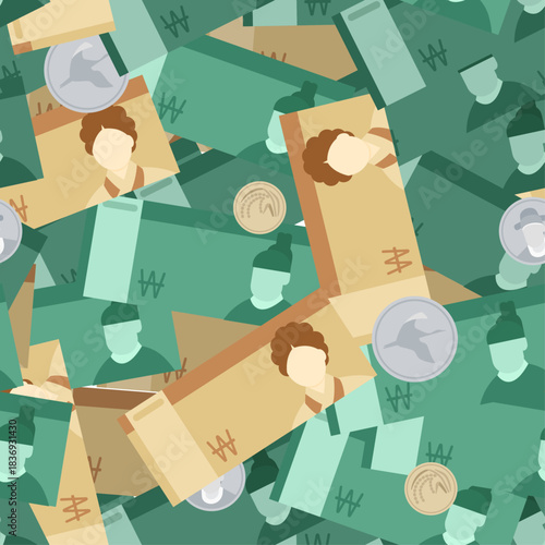 Veoctor pattern of korea money banknote and coin