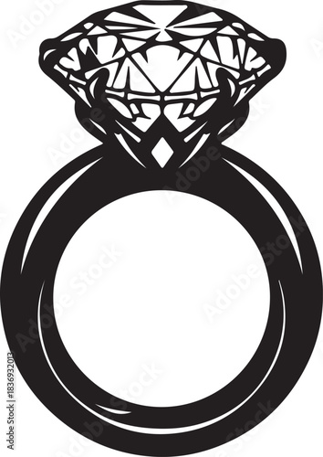 Simple black silhouette of a diamond engagement ring