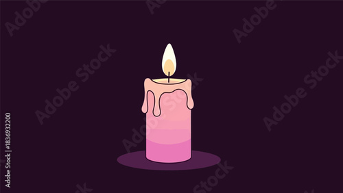 Pink Wax Candle with Glowing Flame Illuminating Darkness.