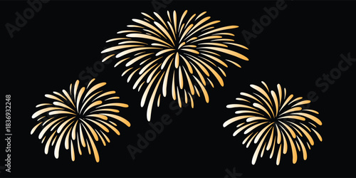 Three Golden Firework Bursts on a Black Background explosion celebration