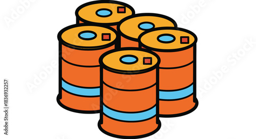 Vibrant orange industrial barrels stacked