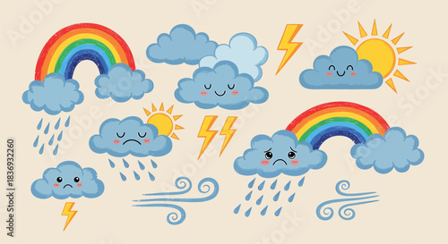 Weather icons with smiling and frowning clouds