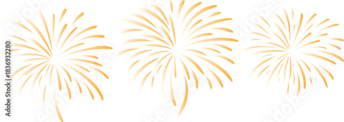 Three Orange Fireworks Bursts Isolated on a White Background for Festive Graphics celebration