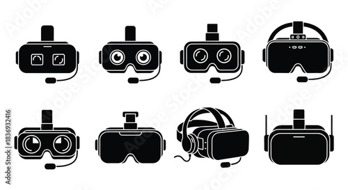Virtual reality headset icons in black and white