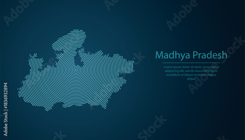 Madhya Pradesh, state of India, map contour with abstract circular line pattern