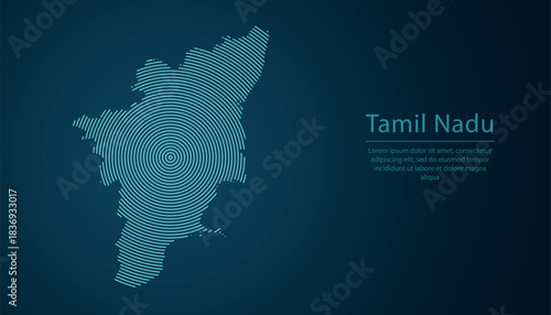 Tamil Nadu, state of India, map contour with abstract circular line pattern
