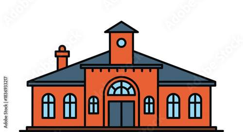 Vibrant school building with clock tower