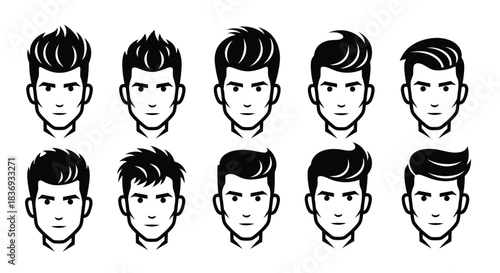 Variety of modern men's hairstyles and facial expressions