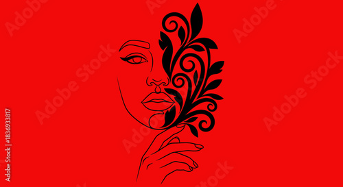 Elegant woman with floral design on face