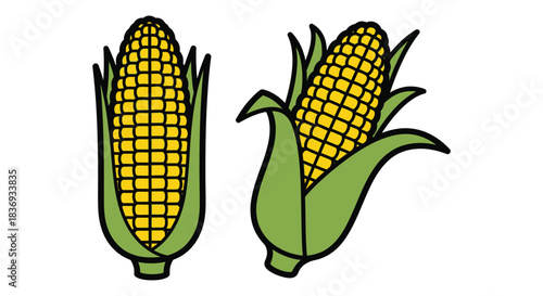 Vibrant cartoon corn on the cob illustration