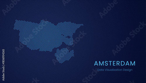 Amsterdam city dotted digital map for data visualization design