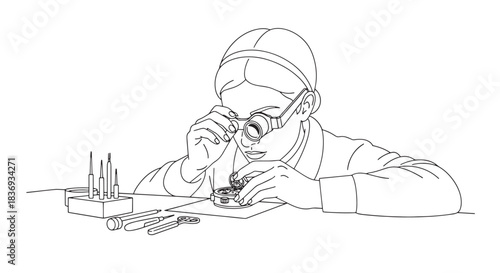 Watchmaker repairing a watch with magnifying glasses