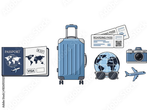 Travel Essentials Passport, Luggage, Camera, and Tickets for Your Next Adventure